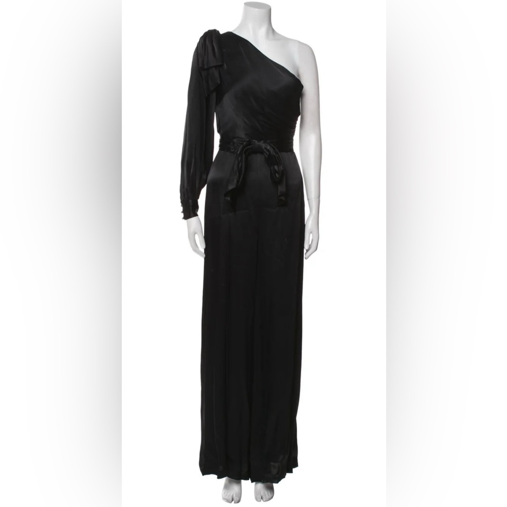 Zimmermann One-Shoulder Black Satin Wide-Leg Jumpsuit
